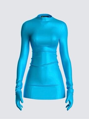 Finesse Bright Cyan Blue Long-Sleeve Mini Dress